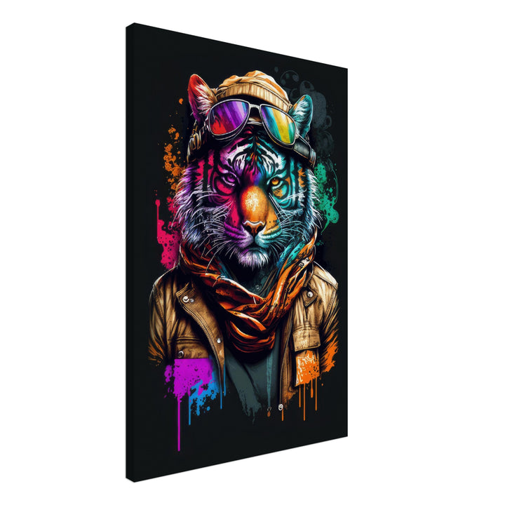 Scarf Tiger - Tiger Wandbild - Crazy Wildlife Leinwand ColorWorld im Hochformat - Coole Tiere & Animals Kunstdruck