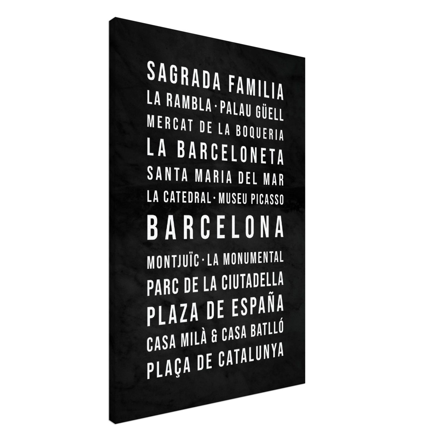 Barcelona - Typografie-Wandbild - Leinwand Schwarzgrau Marmoroptik