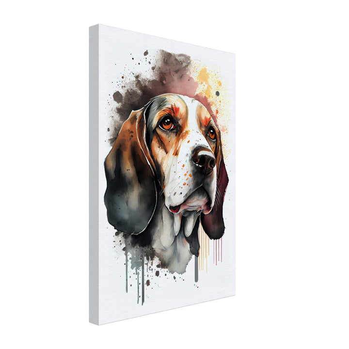 Beagle Schnuffel - Hunde Wandbild - Dogs Art Leinwand WaterColors im Hochformat - Hundebilder Hundeportrait Tiere Tierbilder Kunstdruck Aquarell