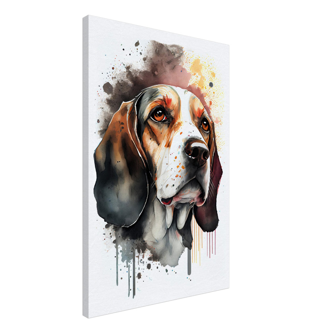 Beagle Schnuffel - Hunde Wandbild - Dogs Art Leinwand WaterColors im Hochformat - Hundebilder Hundeportrait Tiere Tierbilder Kunstdruck Aquarell