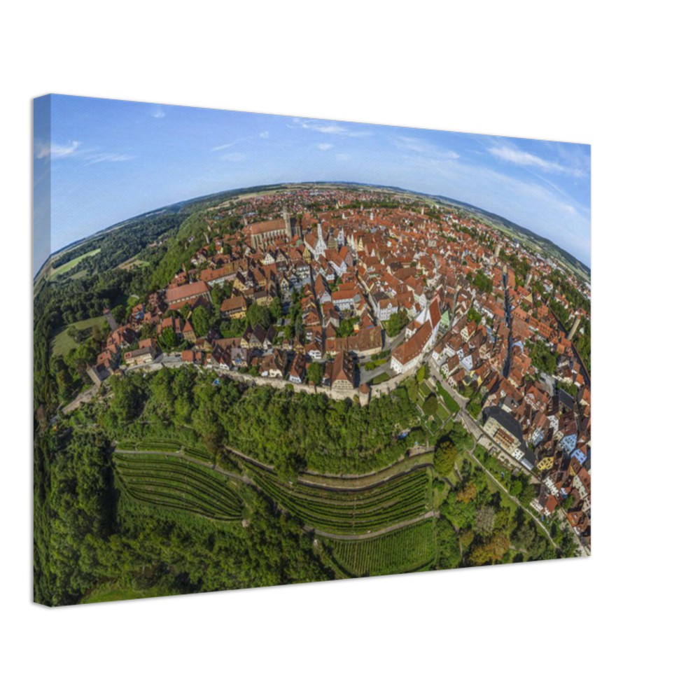 Rothenburg mit historischer Stadtmauer, St. Jakob, Burgtor und Burggarten – Leinwand Panorama – Rothenburg ob der Tauber