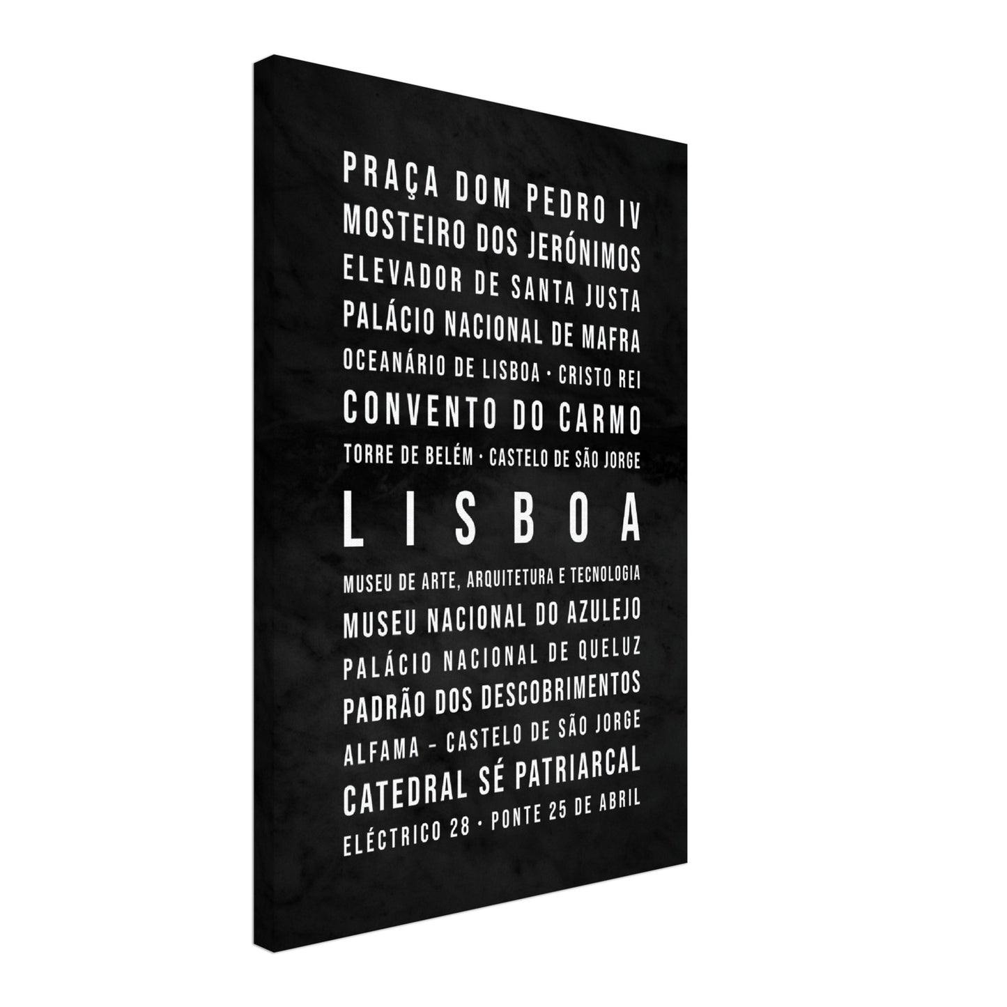 Lissabon - Typografie-Wandbild - Leinwand Schwarzgrau Marmoroptik