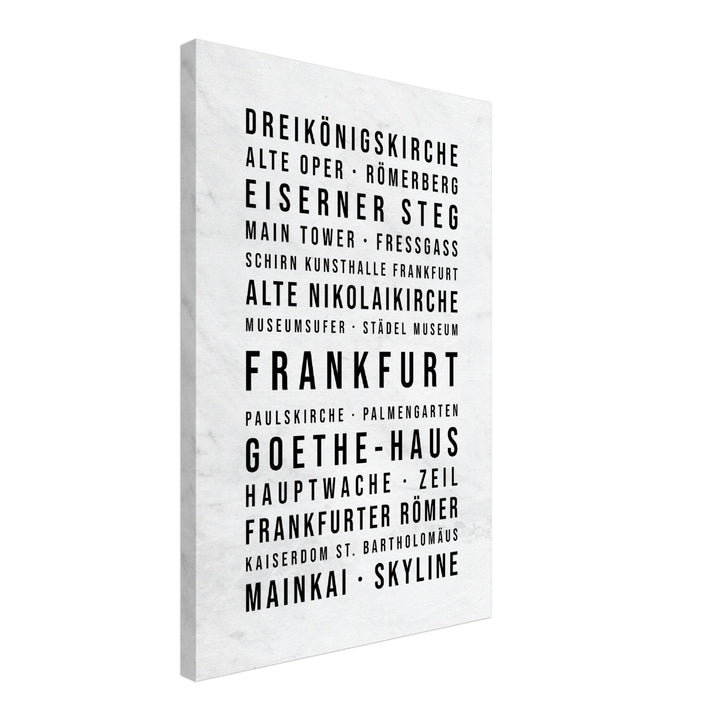 Frankfurt - Typografie-Wandbild - Leinwand Weiss Marmoroptik